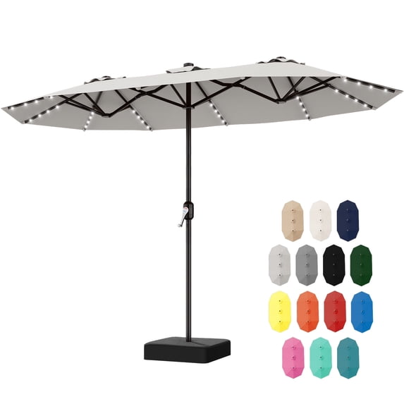 Easthome 13ft Outdoor Patio Umbrella with Solar Lights, Double-sided Deck Pool Umbrella with 1.9 Inch Pole, Fade Resistant Canopy, 12 Sturdy Ribs, for Porch, Market, Backyard - Light Gray