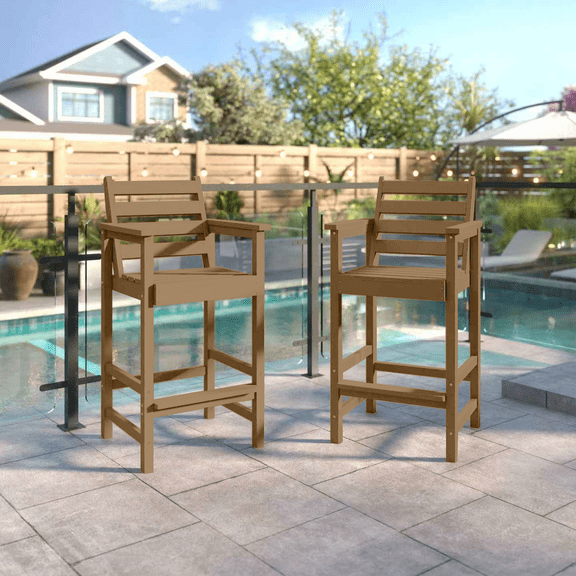Easthome 2-Piece Patio Bar Chair Set, Oversized Adirondack Pub Stools with 450lb Capacity for Deck, Backyard, Poolside & Outdoor Dining - Brown