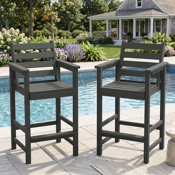Easthome 2-Piece Patio Bar Chair Set, Oversized Adirondack Pub Stools with 450lb Capacity for Deck, Backyard, Poolside & Outdoor Dining - Gray