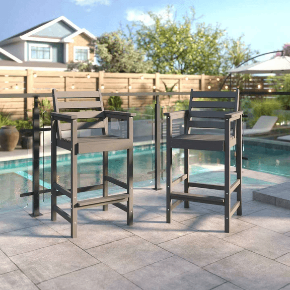 Easthome 2-Piece Patio Bar Chair Set, Oversized Adirondack Pub Stools with 450lb Capacity for Deck, Backyard, Poolside & Outdoor Dining - Gray
