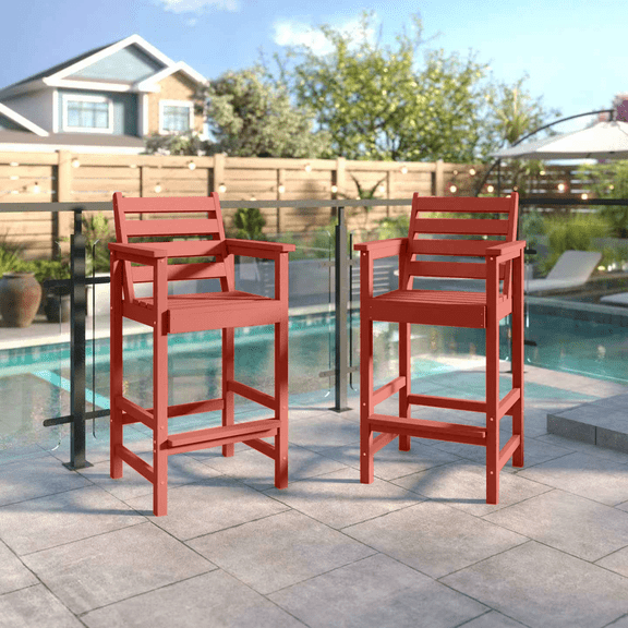Easthome 2-Piece Patio Bar Chair Set, Oversized Adirondack Pub Stools with 450lb Capacity for Deck, Backyard, Poolside & Outdoor Dining - Red
