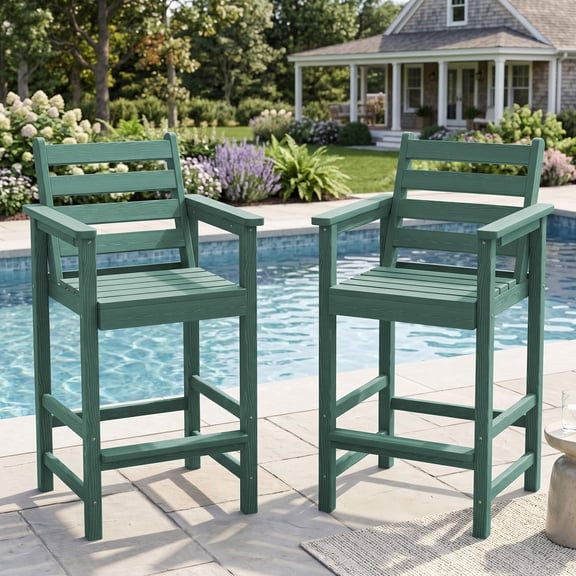 Easthome 2-Piece Patio Bar Chair Set, Oversized Adirondack Pub Stools with 450lb Capacity for Deck, Backyard, Poolside & Outdoor Dining - Red