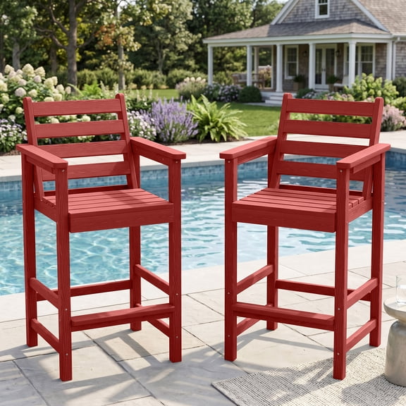 Easthome 2-Piece Patio Bar Chair Set, Oversized Adirondack Pub Stools with 450lb Capacity for Deck, Backyard, Poolside & Outdoor Dining - Red