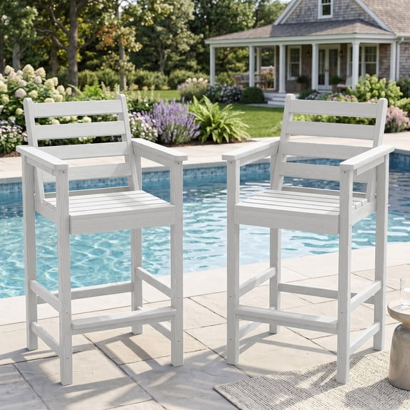 Easthome 2-Piece Patio Bar Chair Set, Oversized Adirondack Pub Stools with 450lb Capacity for Deck, Backyard, Poolside & Outdoor Dining - White