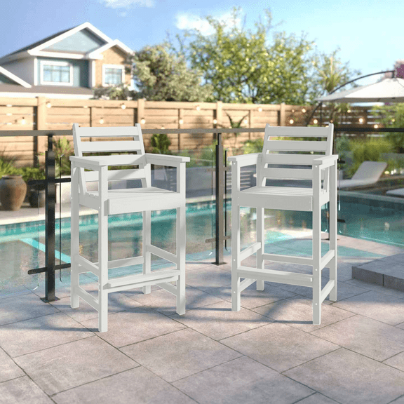 Easthome 2-Piece Patio Bar Chair Set, Oversized Adirondack Pub Stools with 450lb Capacity for Deck, Backyard, Poolside & Outdoor Dining - White