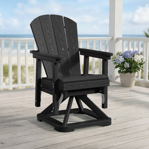 Easthome 360°Swivel Glider Adirondack Chair All-Weather HDPE Outdoor Rocking Chair with Ergonomic Backrest, Outdoor Swivel Rocker for Patio, Porch & Deck - Black