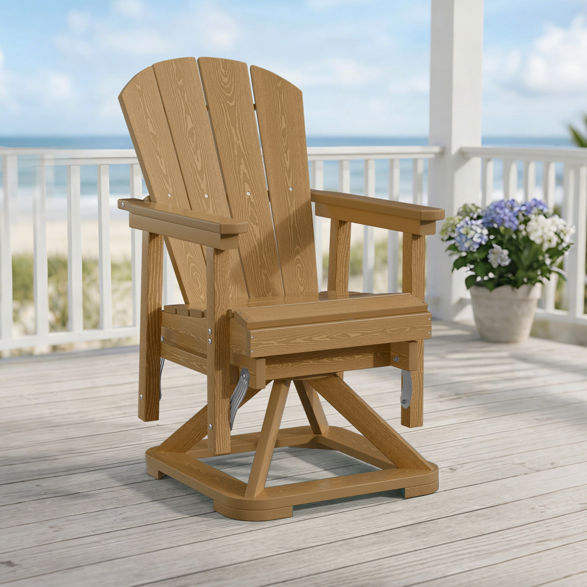 Easthome 360°Swivel Glider Adirondack Chair All-Weather HDPE Outdoor Rocking Chair with Ergonomic Backrest, Outdoor Swivel Rocker for Patio, Porch & Deck - Brown