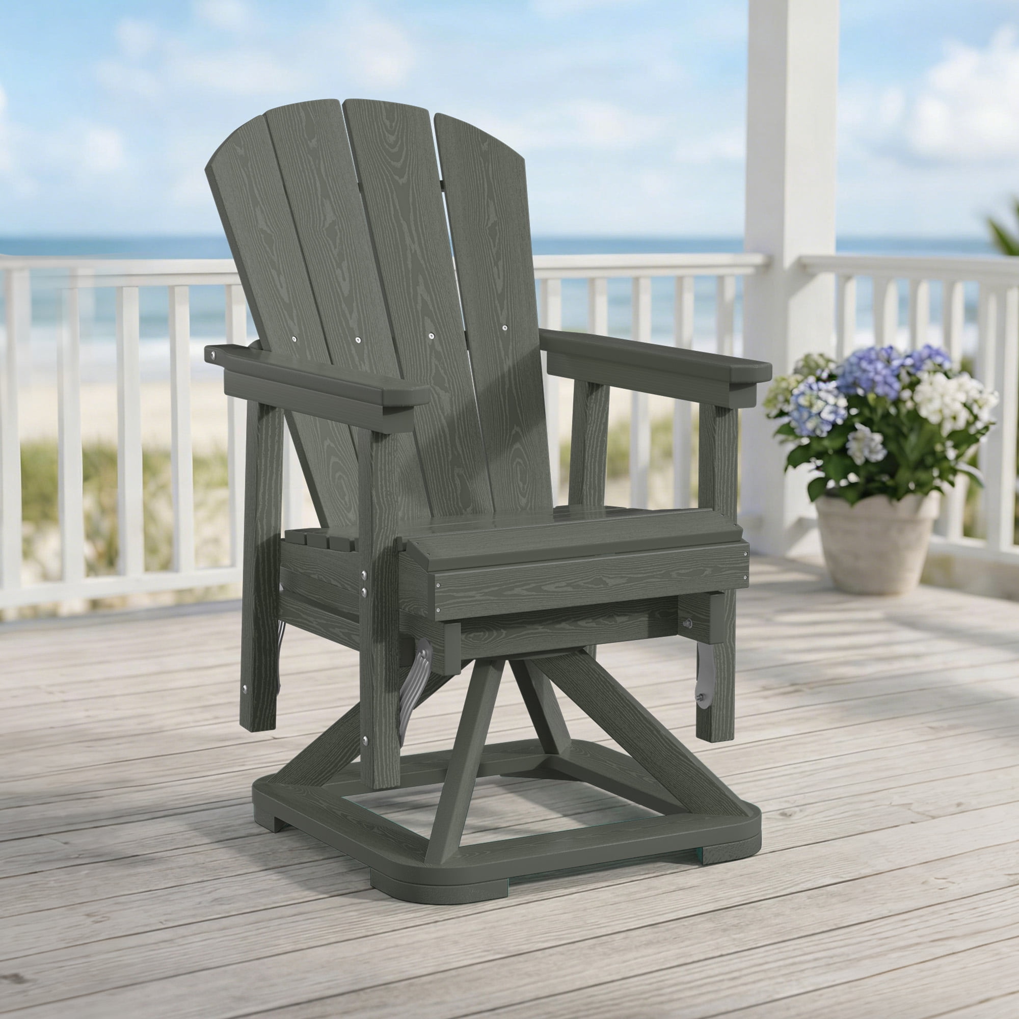 Easthome 360°Swivel Glider Adirondack Chair All-Weather HDPE Outdoor Rocking Chair with Ergonomic Backrest, Outdoor Swivel Rocker for Patio, Porch & Deck - Gray