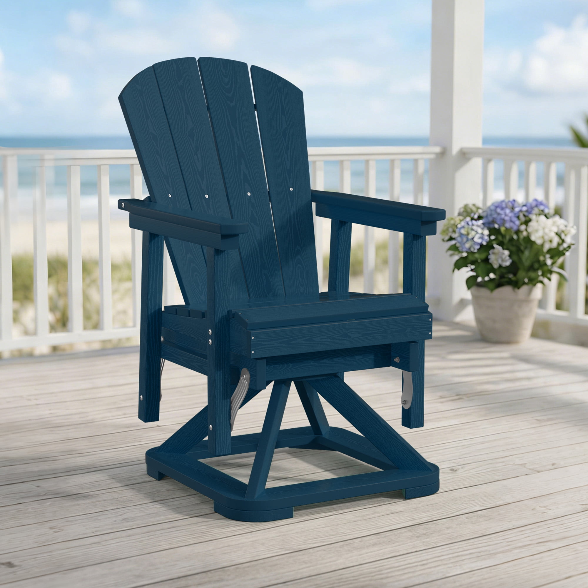 Easthome 360°Swivel Glider Adirondack Chair All-Weather HDPE Outdoor Rocking Chair with Ergonomic Backrest, Outdoor Swivel Rocker for Patio, Porch & Deck - Navy