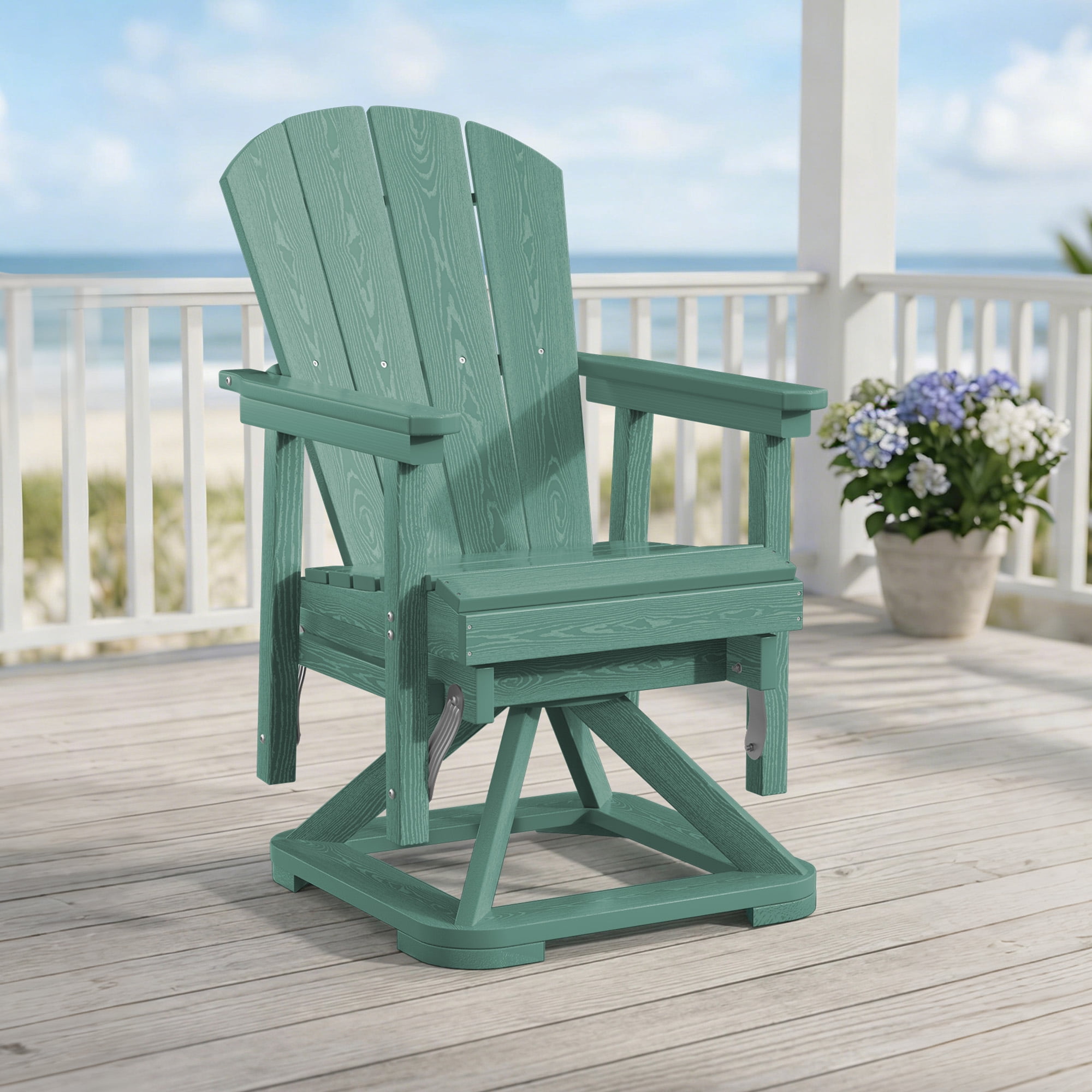 Easthome 360°Swivel Glider Adirondack Chair All-Weather HDPE Outdoor Rocking Chair with Ergonomic Backrest, Outdoor Swivel Rocker for Patio, Porch & Deck - Tiffany