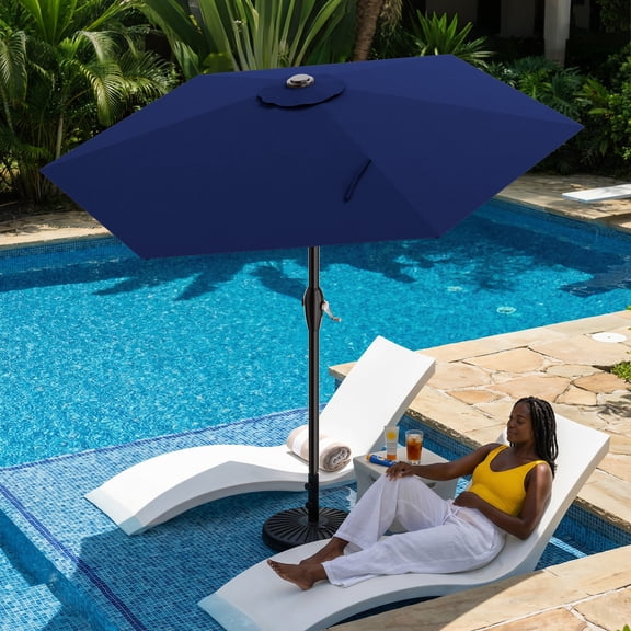 Easthome 7.5' Patio Umbrella Outdoor Table Market Umbrella with Smooth Crank handle, 6 Ribs, Backyard, Poolside, Garden - Navy