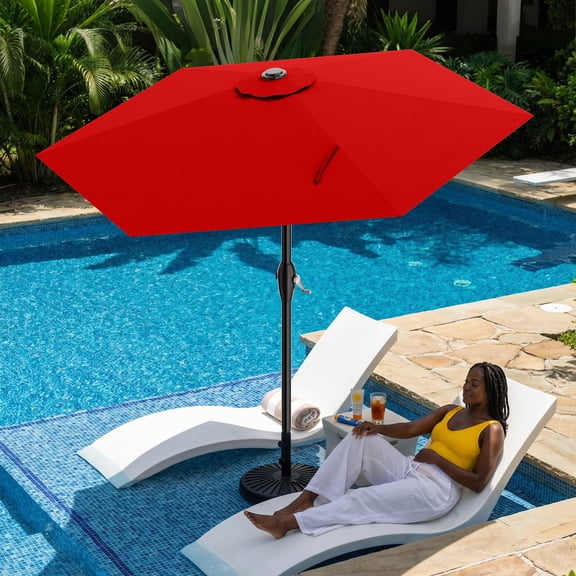 Easthome 7.5' Patio Umbrella Outdoor Table Market Umbrella with Smooth Crank handle, 6 Ribs, Backyard, Poolside, Garden - Red