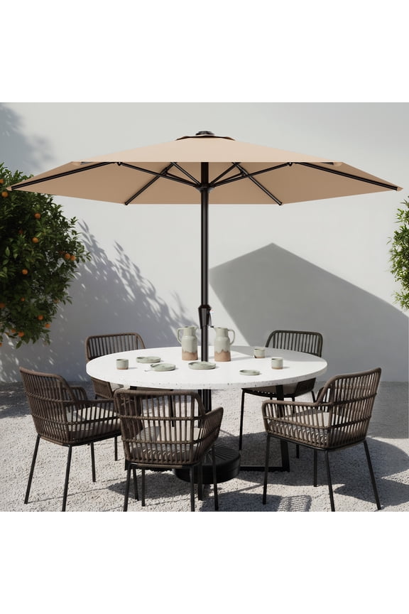 9ft Patio Umbrella with Crank Lift System & 6 Sturdy Ribs Waterproof, Patio Table Umbrella Perfect for Poolside, Terrace, Beach and Outdoor Restaurant, Beige