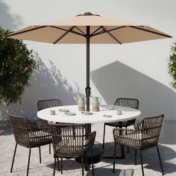 Easthome 9ft Patio Umbrella with Crank Lift System & 6 Sturdy Ribs Waterproof, Patio Table Umbrella Perfect for Poolside, Terrace, Beach and Outdoor Restaurant, Beige