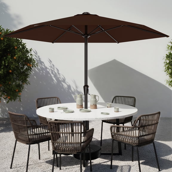 Easthome 9ft Patio Umbrella with Crank Lift System & 6 Sturdy Ribs Waterproof, Patio Table Umbrella Perfect for Poolside, Terrace, Beach and Outdoor Restaurant, Brown