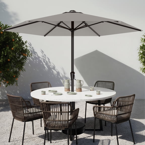Easthome 9ft Patio Umbrella with Crank Lift System & 6 Sturdy Ribs Waterproof, Patio Table Umbrella Perfect for Poolside, Terrace, Beach and Outdoor Restaurant, Light Gray