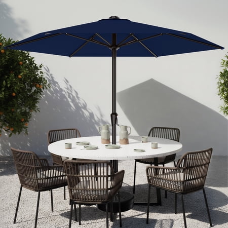 Easthome 9ft Patio Umbrella with Crank Lift System & 6 Sturdy Ribs Waterproof, Patio Table Umbrella Perfect for Poolside, Terrace, Beach and Outdoor Restaurant, Navy