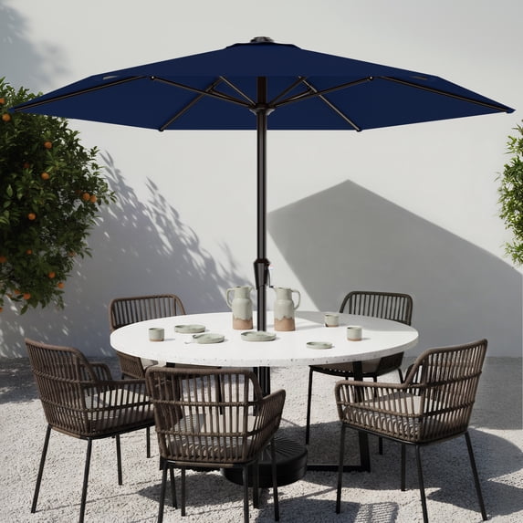 Easthome 9ft Patio Umbrella with Crank Lift System & 6 Sturdy Ribs Waterproof, Patio Table Umbrella Perfect for Poolside, Terrace, Beach and Outdoor Restaurant, Navy