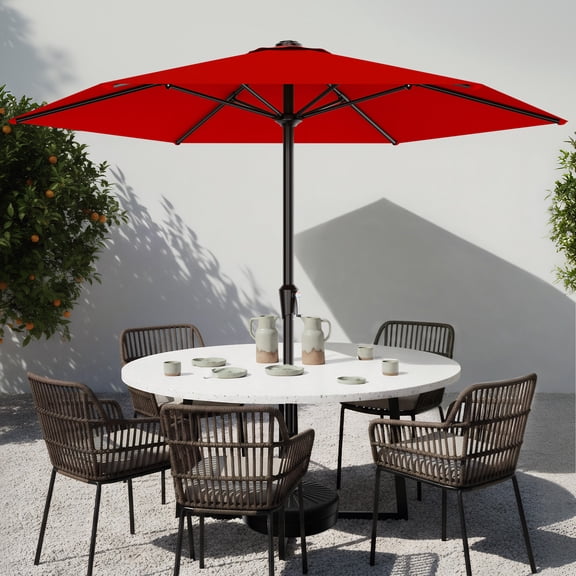 Easthome 9ft Patio Umbrella with Crank Lift System & 6 Sturdy Ribs Waterproof, Patio Table Umbrella Perfect for Poolside, Terrace, Beach and Outdoor Restaurant, Red