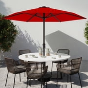 Easthome 9ft Patio Umbrella with Crank Lift System & 6 Sturdy Ribs Waterproof, Patio Table Umbrella Perfect for Poolside, Terrace, Beach and Outdoor Restaurant, Red
