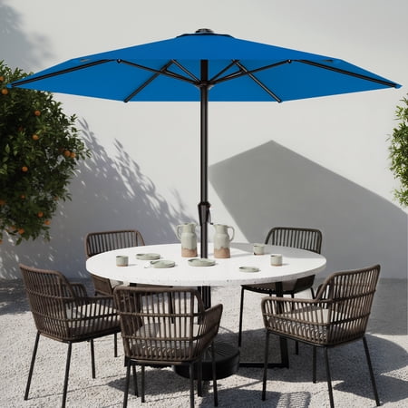 Easthome 9ft Patio Umbrella with Crank Lift System & 6 Sturdy Ribs Waterproof, Patio Table Umbrella Perfect for Poolside, Terrace, Beach and Outdoor Restaurant, Sapphire Blue
