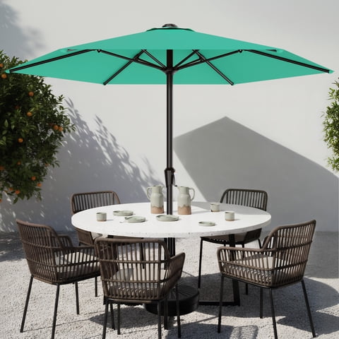 Easthome 9ft Patio Umbrella with Crank Lift System & 6 Sturdy Ribs Waterproof, Patio Table Umbrella Perfect for Poolside, Terrace, Beach and Outdoor Restaurant, Tiffany Blue