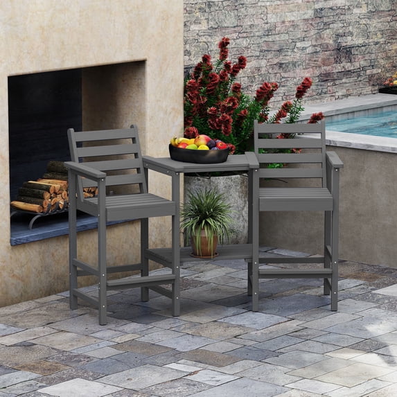 Easthome HDPE Tall Adirock Chair Set of 2, Heavy-Duty Outdoor Chairs with Removable Double Trays, Weather-Resistant, Easy to Clean, for Patio, Deck, Backyard, Big Panel, Gray