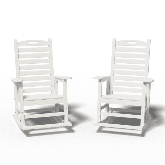 Easthome Oversized Outdoor Rocking Chair, 2 Pack, Horizontal Design, HDPE All-Weather High Back Porch Rocker, 380 lbs Weight Capacity, White