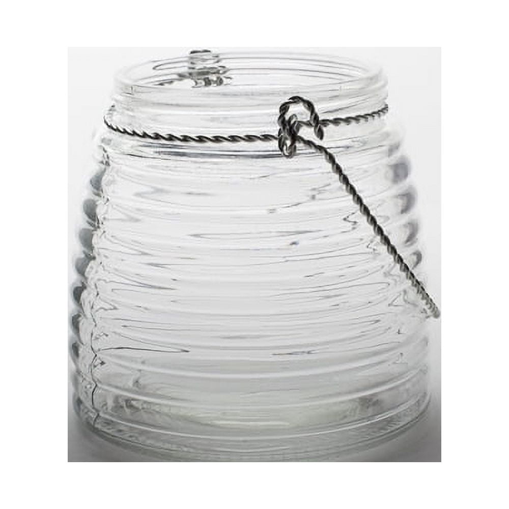 Eastland 4.6" Hanging Horizontal Ribbed Glass Jar with Handle Set of 6