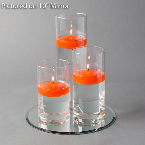 Eastland Round Mirror 10" and Cylinder Vase with 3" Orange Floating Candle Set of 4