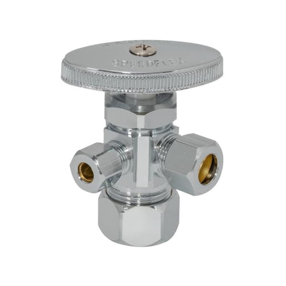 Eastman 04353LF Dual-Outlet Multi-Turn 3-Way Shut-Off Valve, 5/8 inch Comp x 3/8 inch Comp x 3/8 inch Comp, Chrome