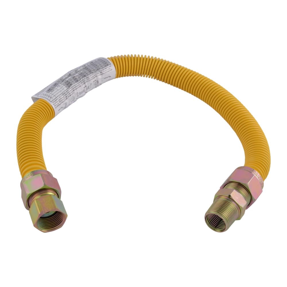Eastman 24 Inch x 1 Inch OD Gas Line Connector with 3/4 Inch MIP x 3/4 Inch FIP Fitting Ends for Natural Gas and Liquid Propane, Stainless Steel, Yellow, 40YE545524B