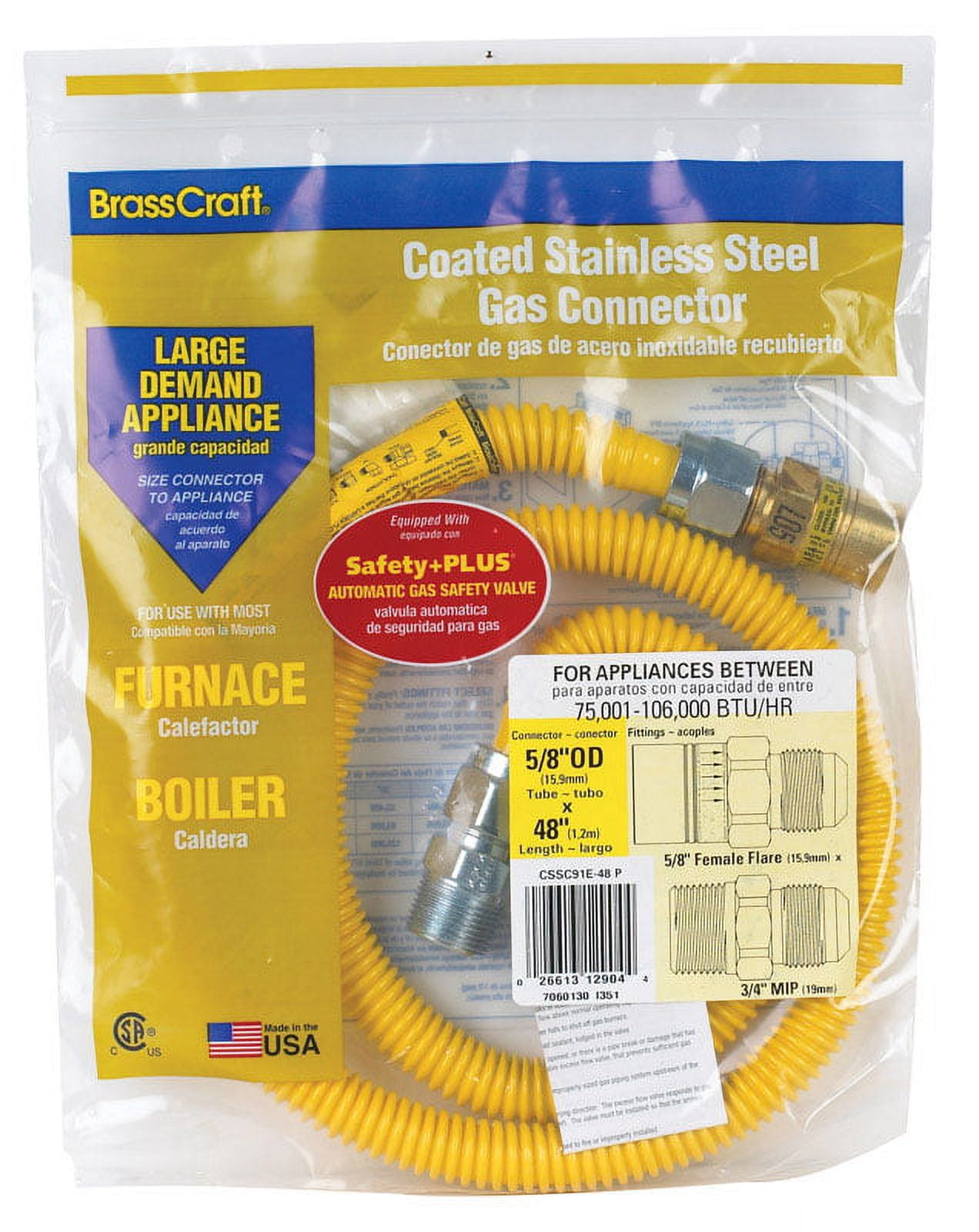 BrassCraft ProCoat Gas Appliance Connector | 3/4" FIP X 48" | 5/8" OD, 106,000 BTU Capacity