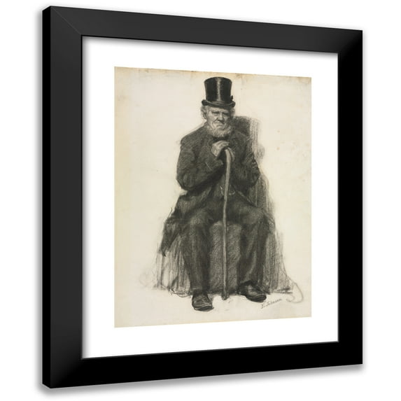 Eastman Johnson 11x14 Black Modern Framed Museum Art Print Titled - Study of an Old Man (Possibly a Study for Portrait of Peter Folger) (C. 1886)