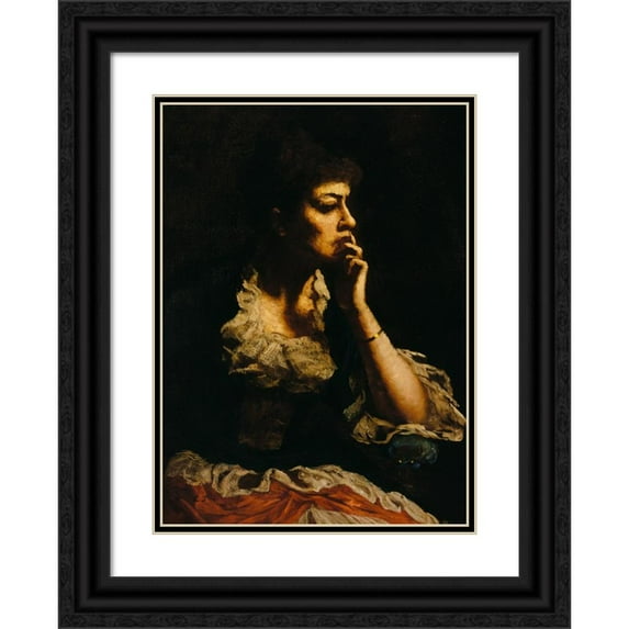 Eastman Johnson 18x24 Black Ornate Framed Double Matted Museum Art Print Titled: Portrait of Mrs. Eastman Johnson (ca. 1888)