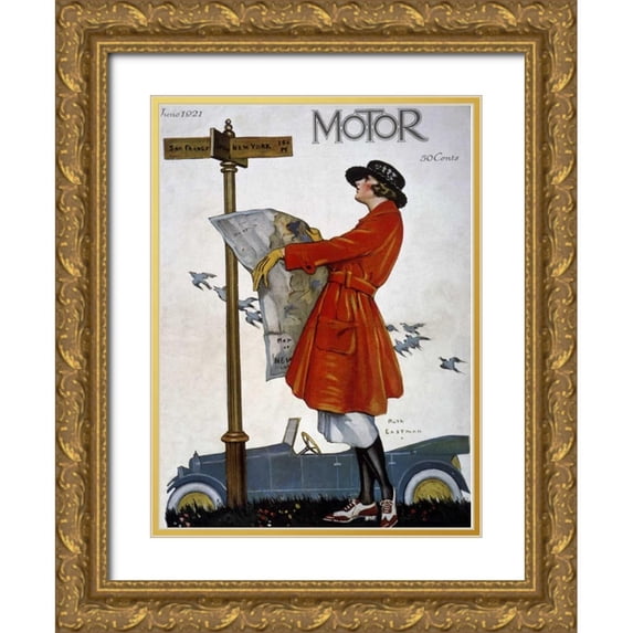 Eastman, Ruth 25x32 Gold Ornate Wood Framed with Double Matting Museum Art Print Titled - Motor Magazine - Cover Image