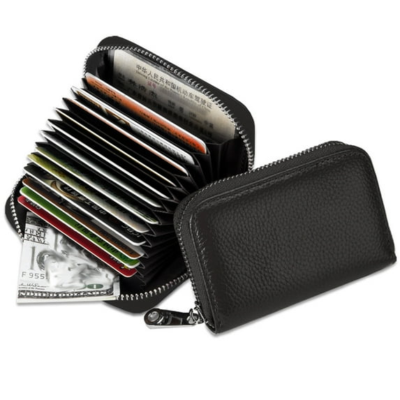 Eastnights Unisex Credit Card Holder Leather Small Zipper Wallet, Black