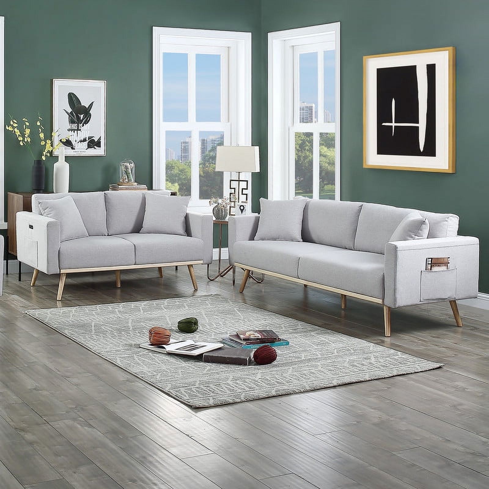 Easton Collection Stylish Mid Century Sofa Loveseat Set with USB Charging Storage Walmart
