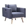 thumbnail image 1 of Easton Dark Gray Linen Fabric Chair with USB Charging Ports Pockets & Pillows, 1 of 6