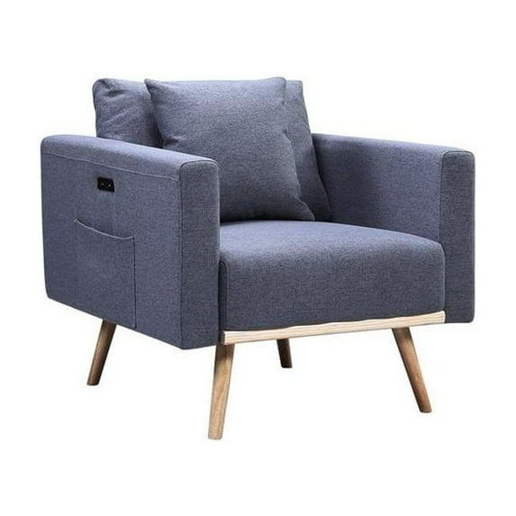 Easton Dark Gray Linen Fabric Chair with USB Charging Ports Pockets & Pillows