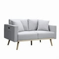 thumbnail image 1 of Easton Light Gray Linen Fabric Loveseat with USB Charging Ports Pockets & Pillows, 1 of 7
