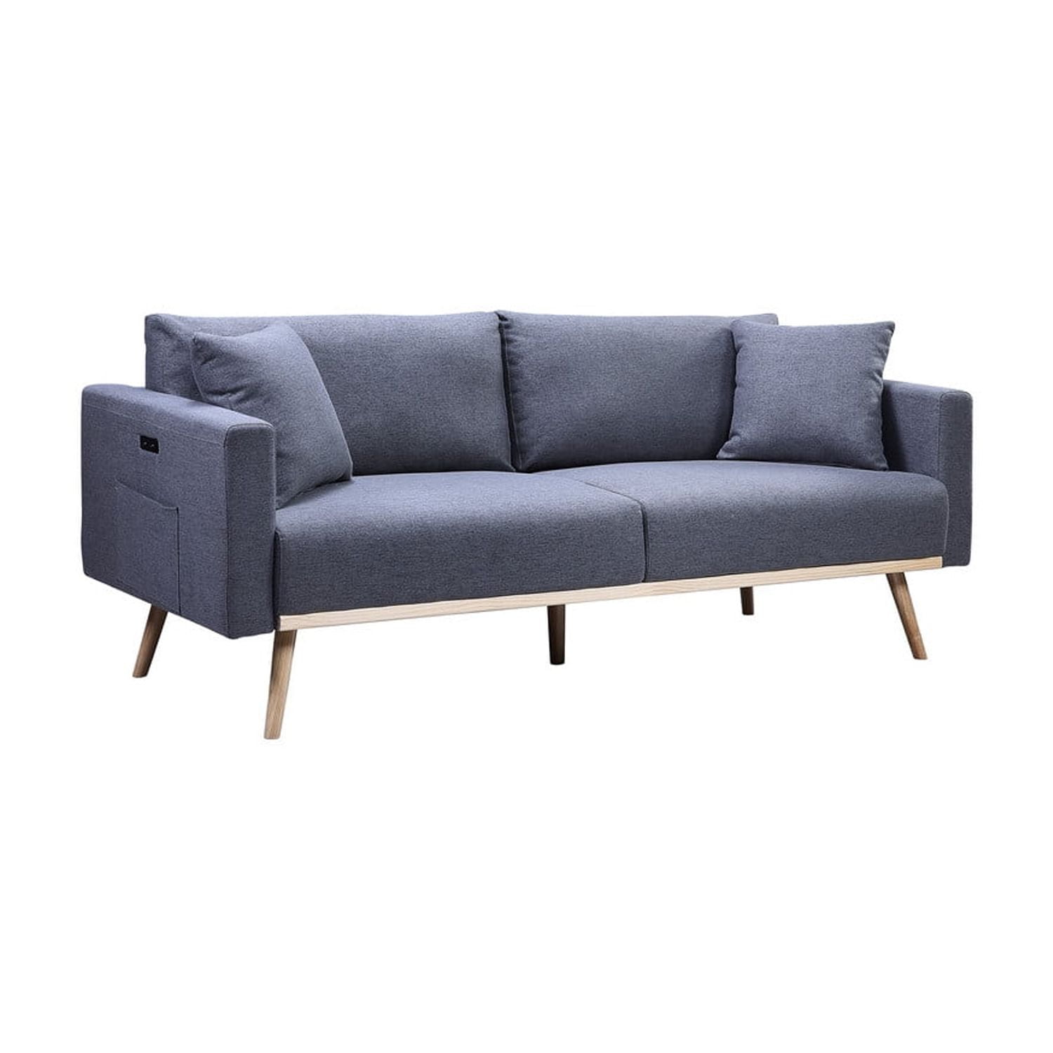 Easton Mid-Century Modern Dark Gray Linen Sofa with USB Ports
