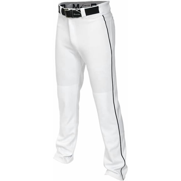Easton MAKO II Piped Baseball Pant Youth White/Black X-Large (A167109WHBKXL) – Full Length Semi-Relaxed Fit Performance Youth Baseball Pants with Reinforced Knees