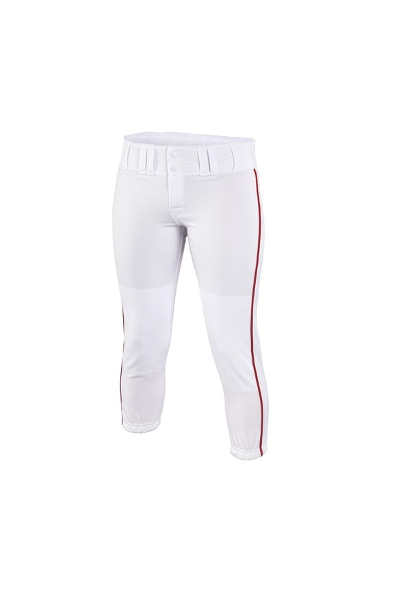 Pro Fastpitch Women's Softball Piped Belt Loops Pants, White/Red, X-Large