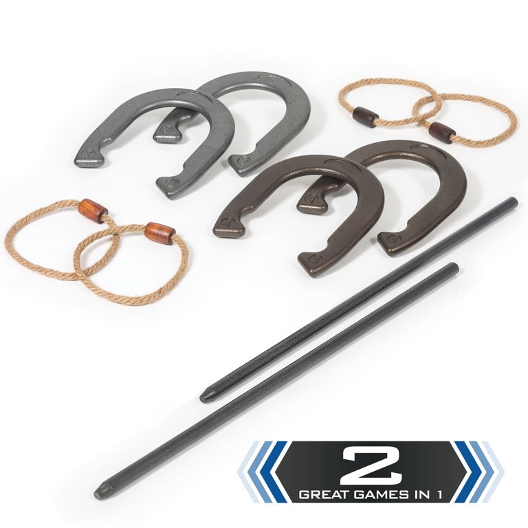 Ozark Trail Cast-Iron Horseshoe Set Steel Stakes Sports Backyard Outdoor  Game