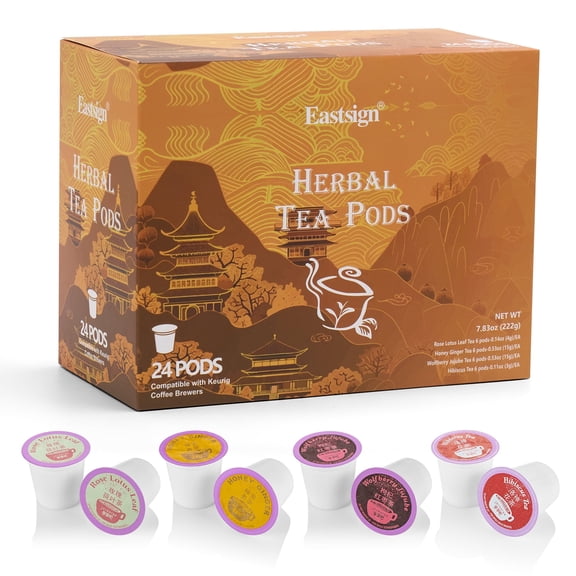 Eastsign Tea K Cups Variety Pack, 24 Count, 4 Flavors: Rose Lotus Leaf, Goji Jujube, Honey Ginger & Hibiscus Tea, Festival Gift Set