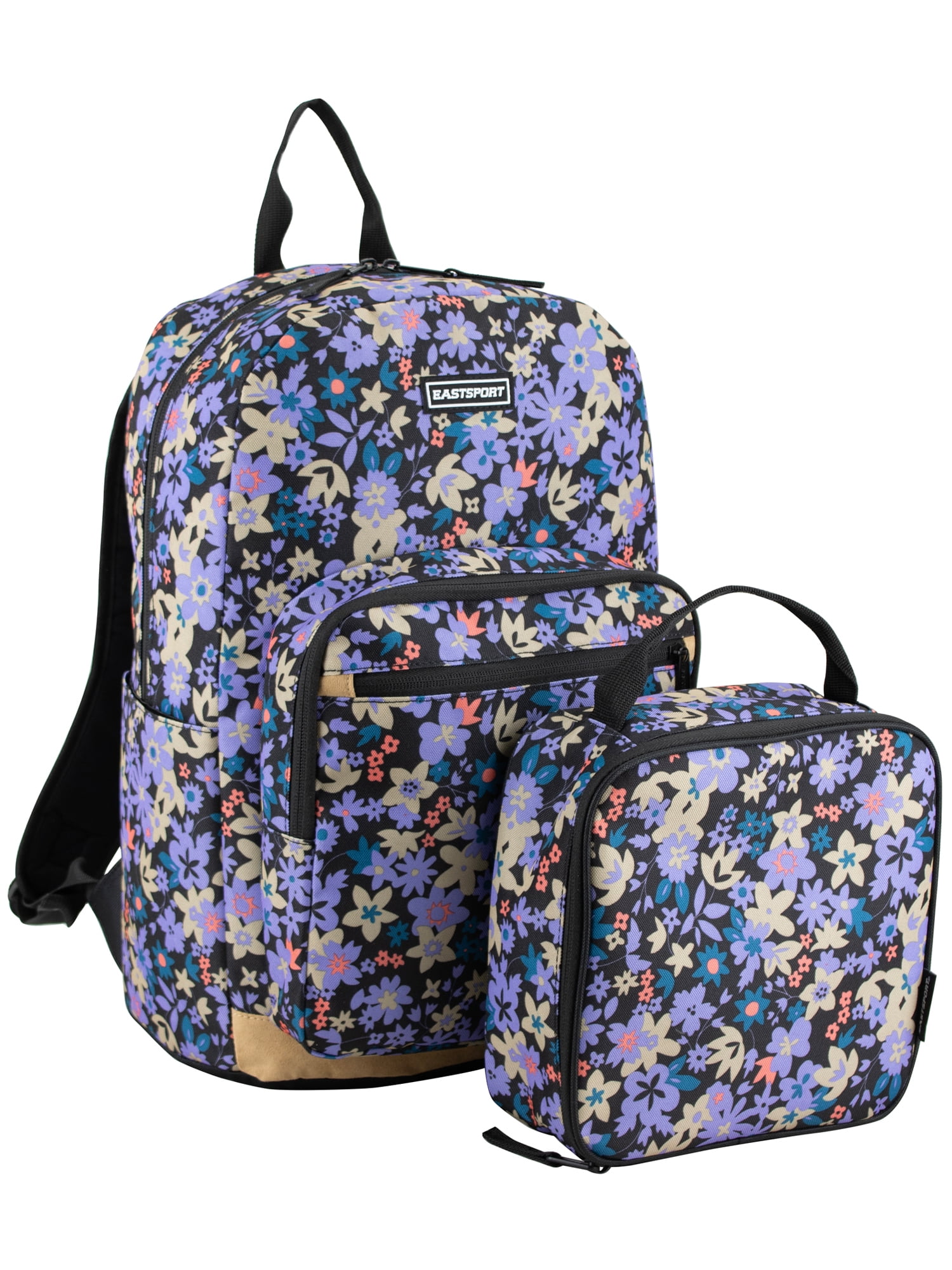 Eastsport Unisex 17" Backpack & Lunch Box 2-Piece Set, Purple Deep Ditsy