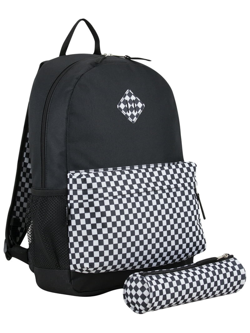 Grey & White Checkered Backpack & Matching Wristlet Amelia Houndstooth Backpack | Vegan Leather Accents – Jen & Co main image 3