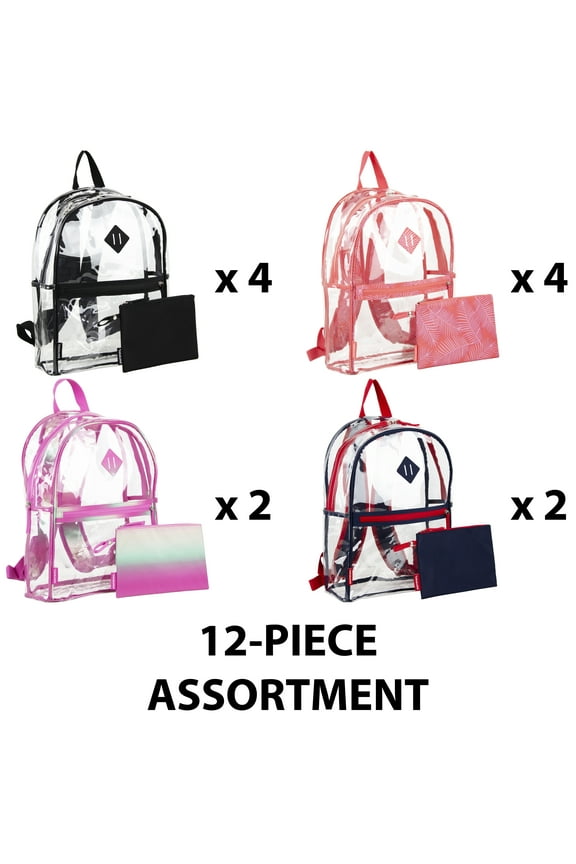 Clear Backpack with Pencil Case, Assorted Colors (12-Pack)