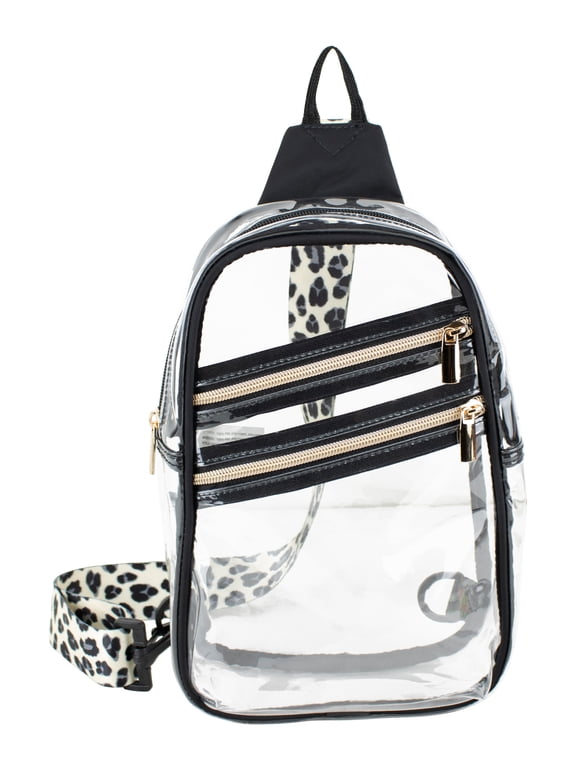 Clear Fashion Sling Backpack, Black/Leopard